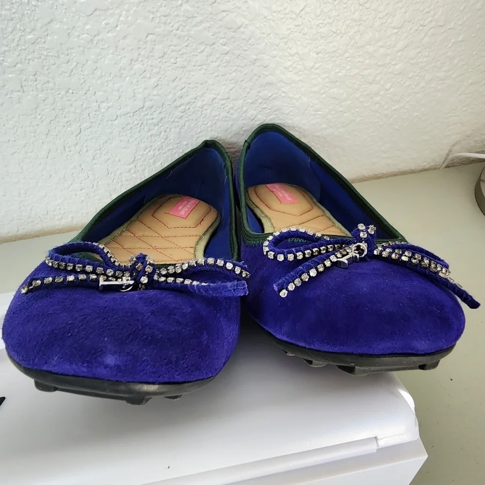 Isaac Mizrahi  Faun2 Gem Bow Blue Flats Suede Dressy Ballerina Shoes   Size 8